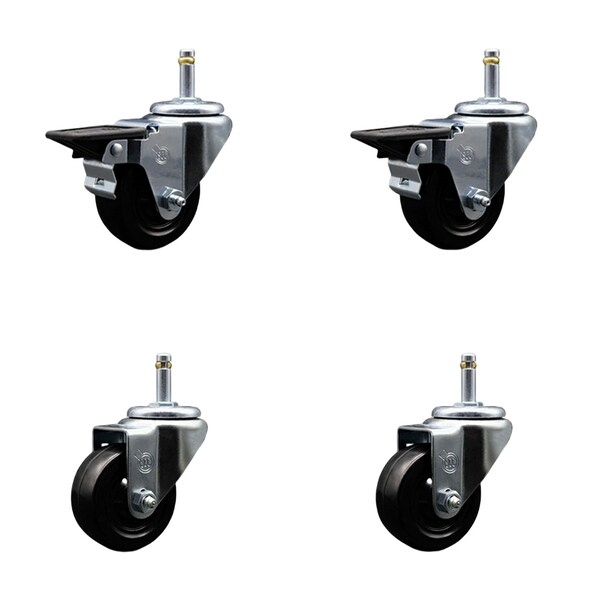 Service Caster 3'' Hard Rubber Wheel Swivel 7/16'' Grip Ring Stem Caster Set 2 Brakes, 4PK SCC-GR20S314-HRS-PLB-716138-2-S-2 - main